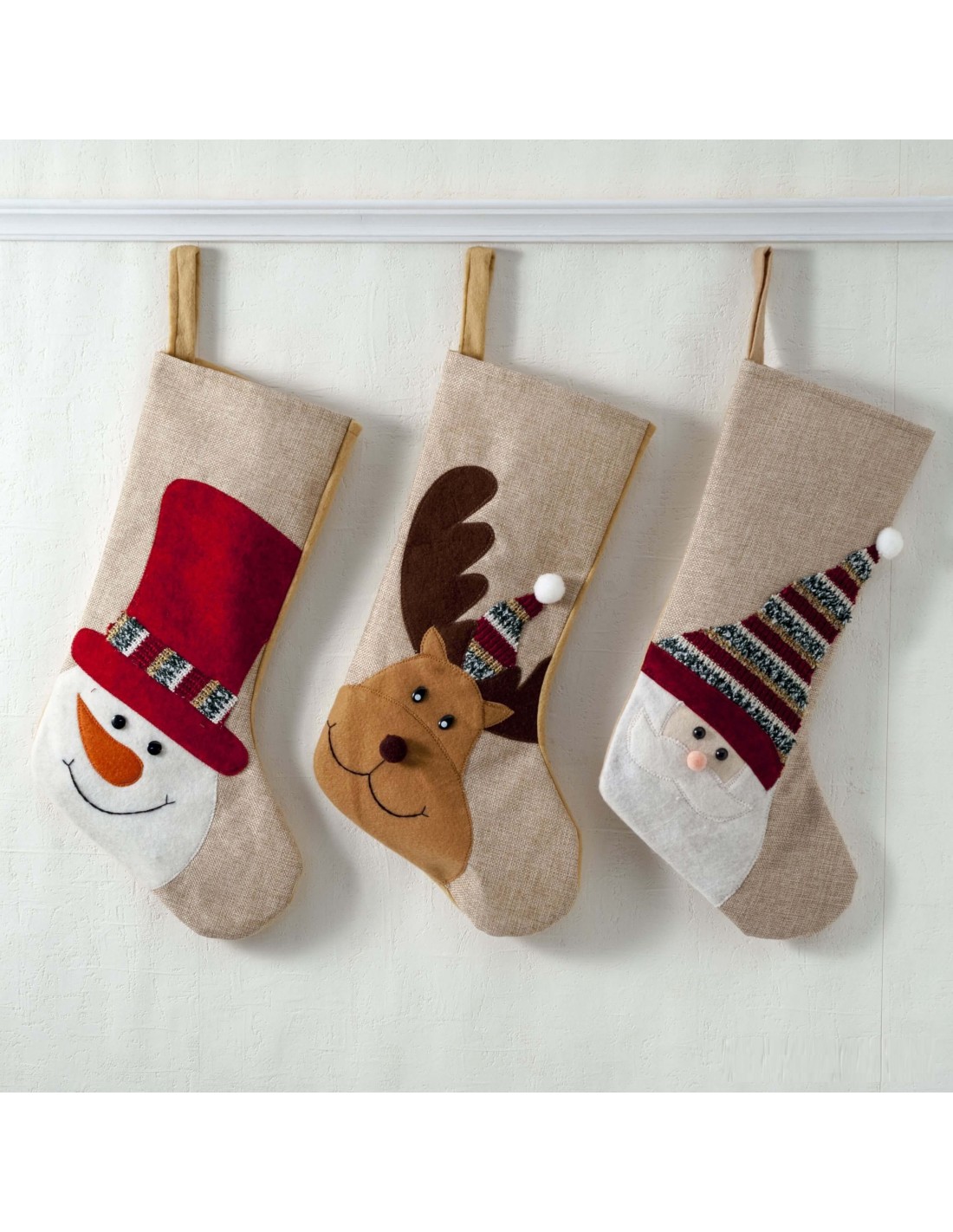 Nieve y Reno Juego de 3 Calcetines navideños de Papá Noel 2019 con diseño de Reno OCTOPUSIR 